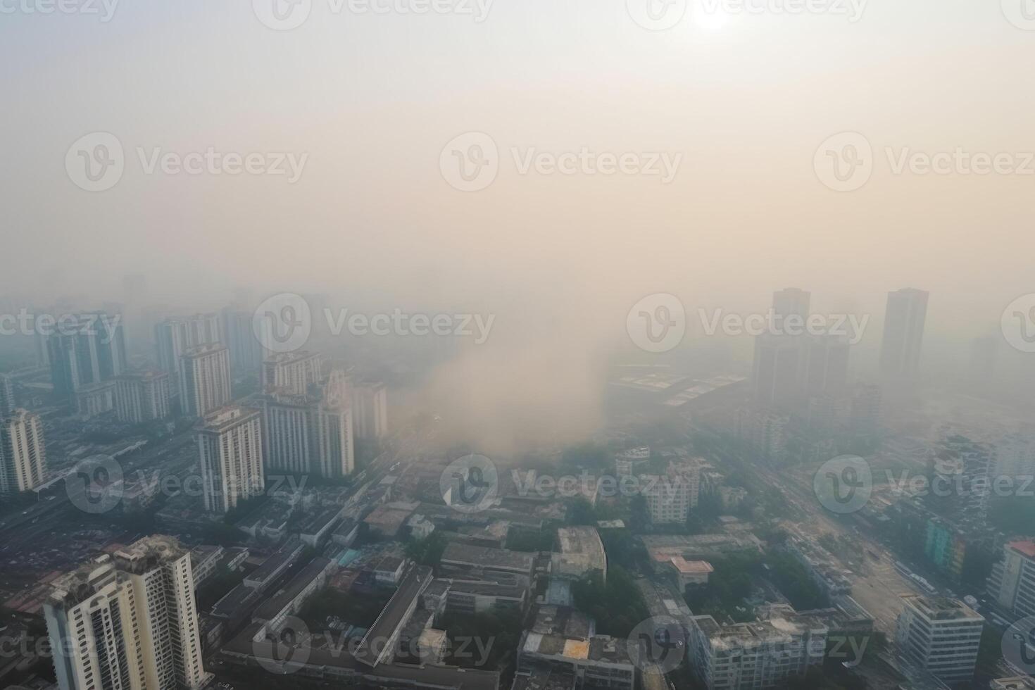 AI Generated Sky view. Air quality in many cities around the world is dangerously low, causing serious health problems for the people who live there. photo