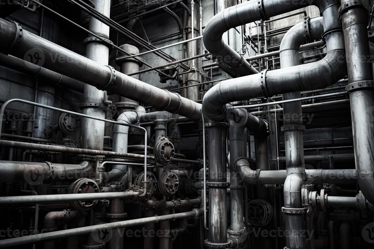 AI Generated Complex network of pipes and valves twist and turn throughout the power plant, bringing energy to the masses. photo