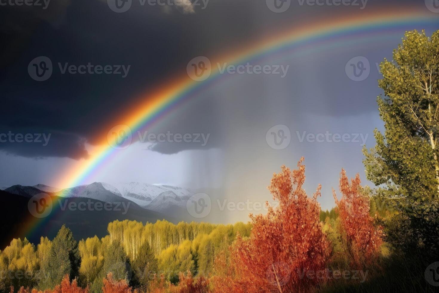 Rainbow in the sky is a stunning display of vivid colors. photo