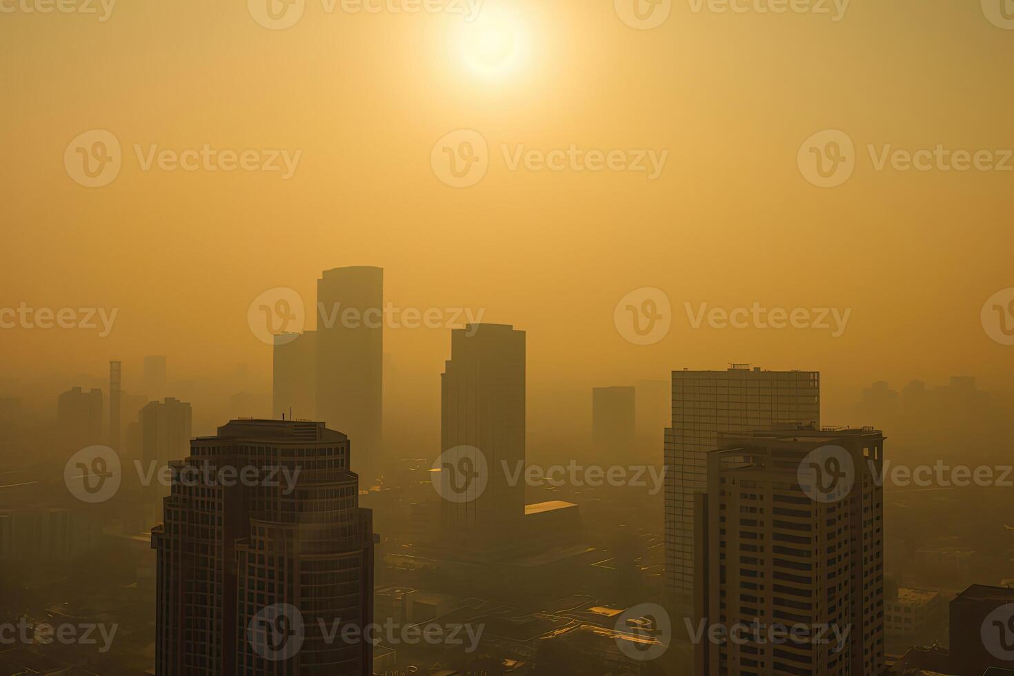 ai generado Dom luchas a penetrar el niebla tóxica, fundición un enfermizo amarillo resplandor terminado todo. foto