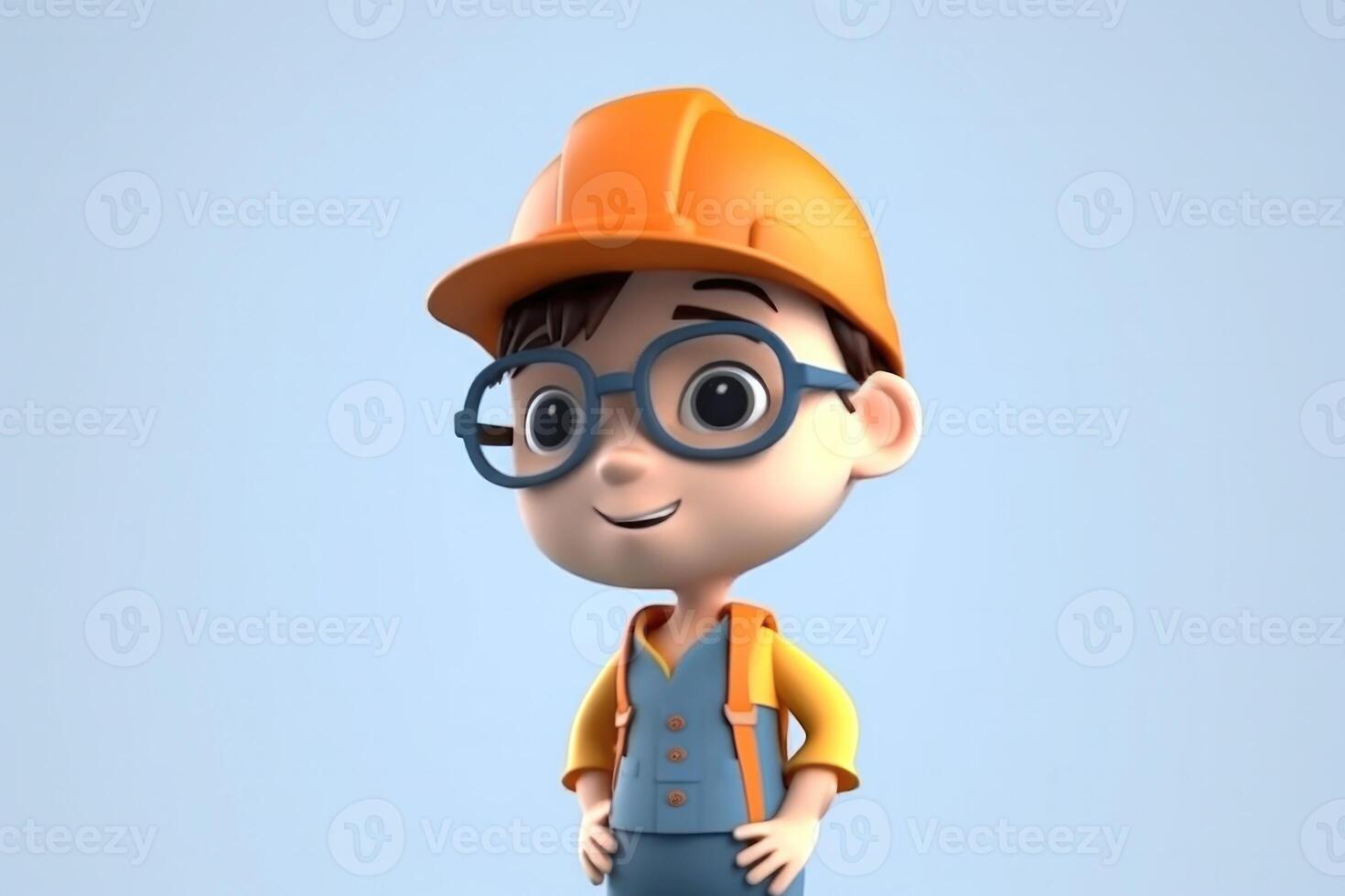 AI Generated 3D cartoon cute civil engineer kid. photo