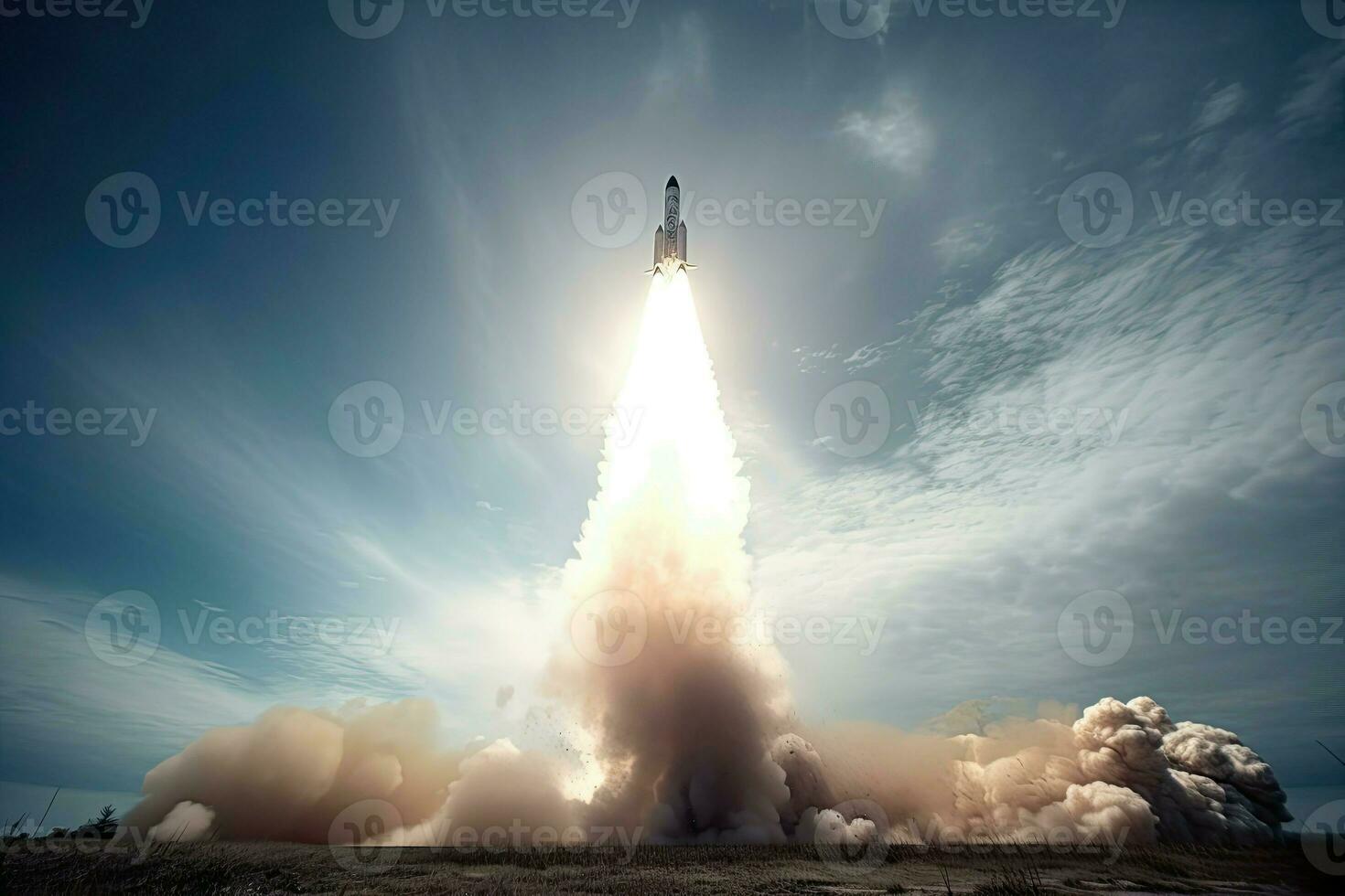AI Generated Dramatic image of a rocket launch. photo