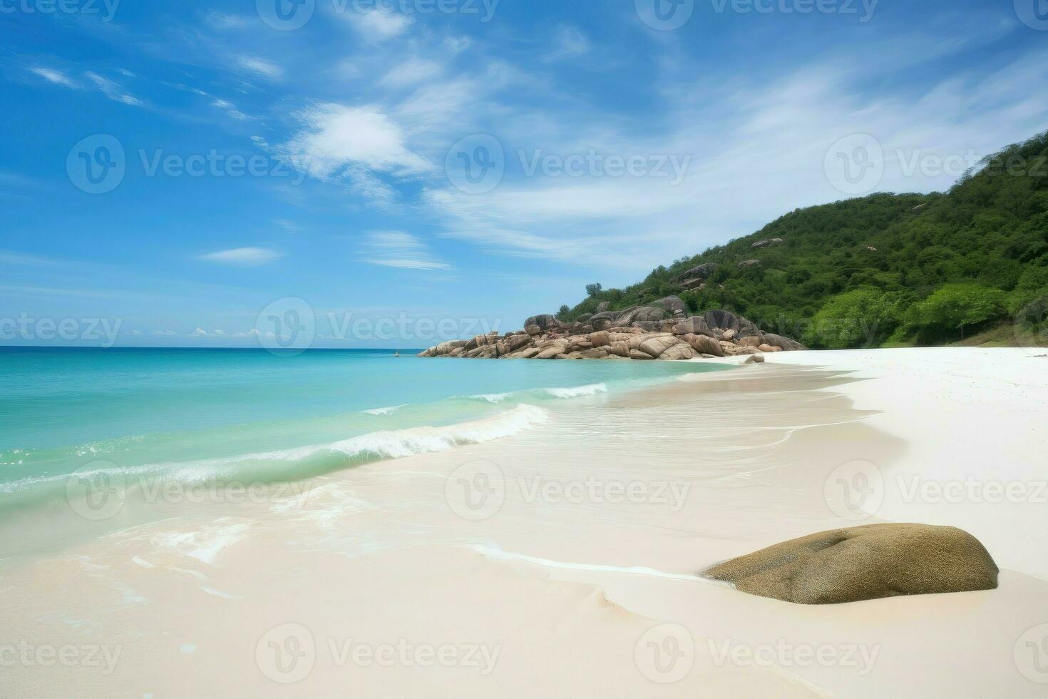 AI Generated Seaside bliss. Indulging in the tranquility of a spectacular beach. photo