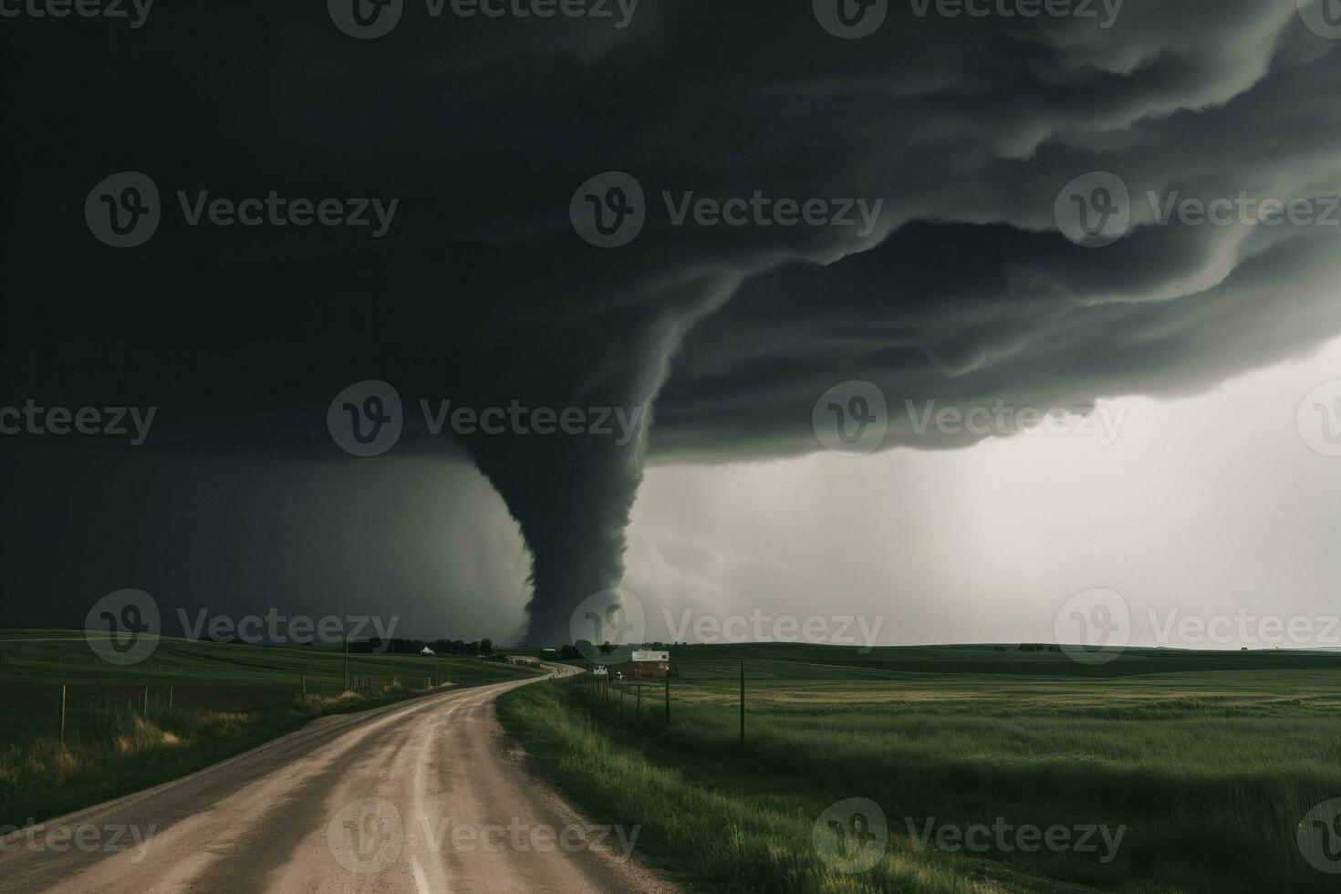 AI Generated Dramatic image of a tornado forming in the distance. photo