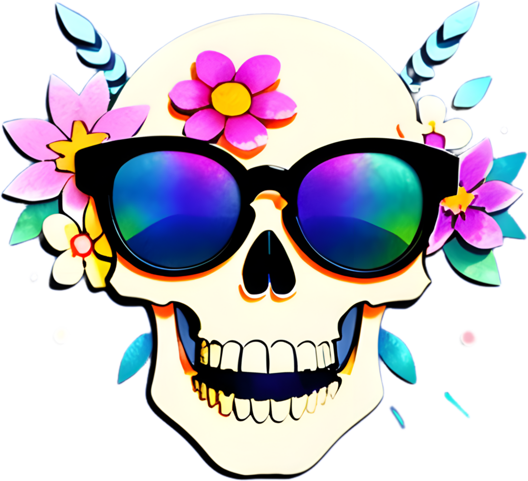 Illustration of a skull, flower and glasses on a transparent background png