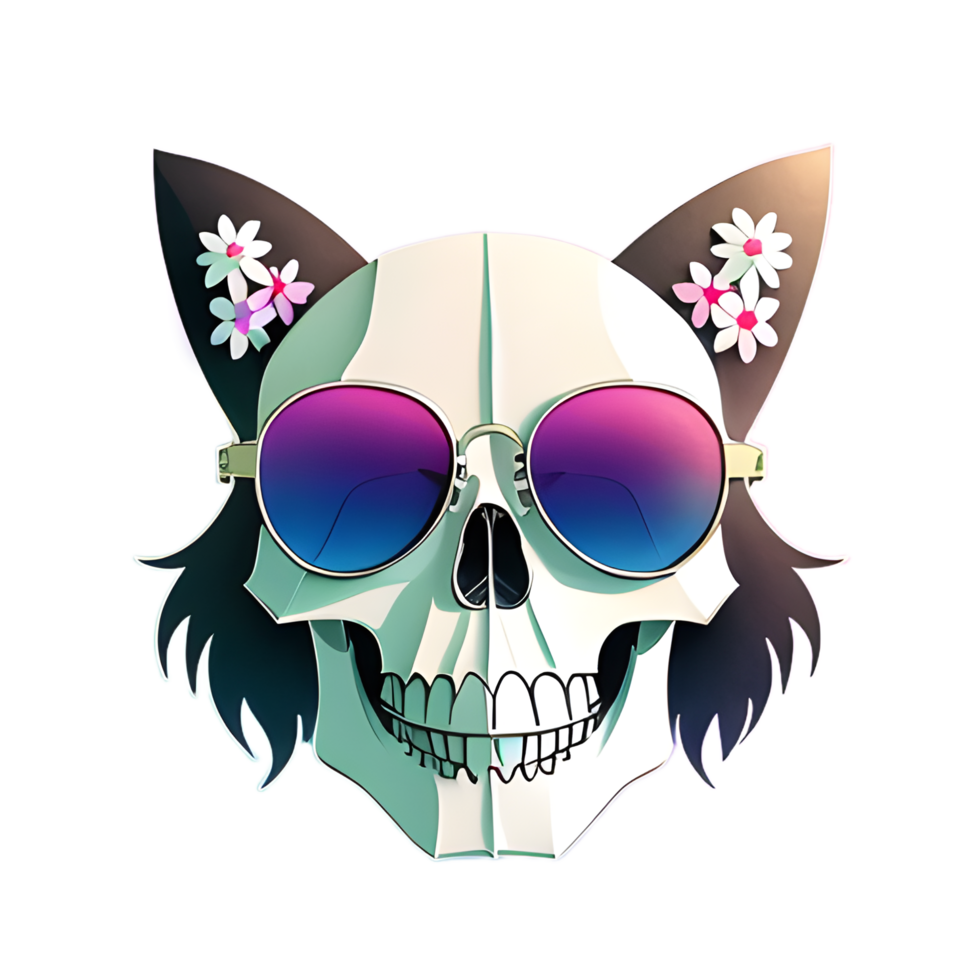 Illustration of a skull, flower and glasses on a transparent background png