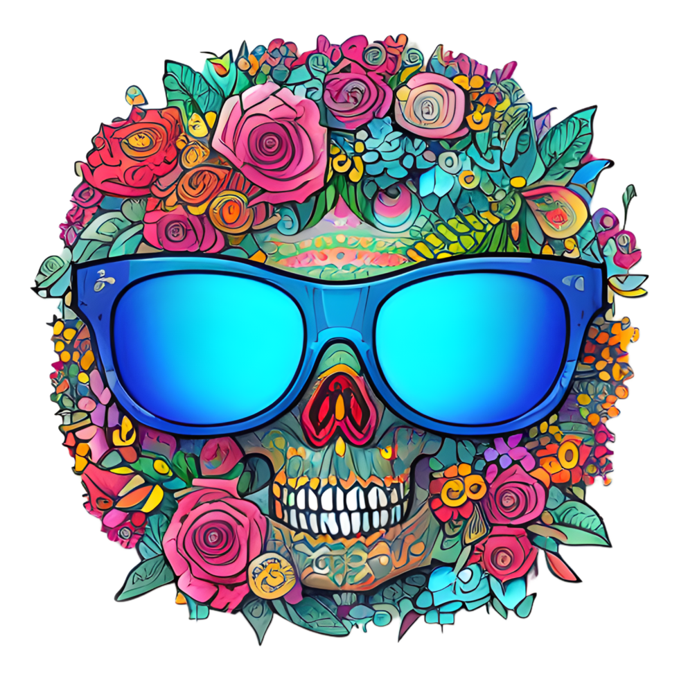 Illustration of a skull, flower and glasses on a transparent background png