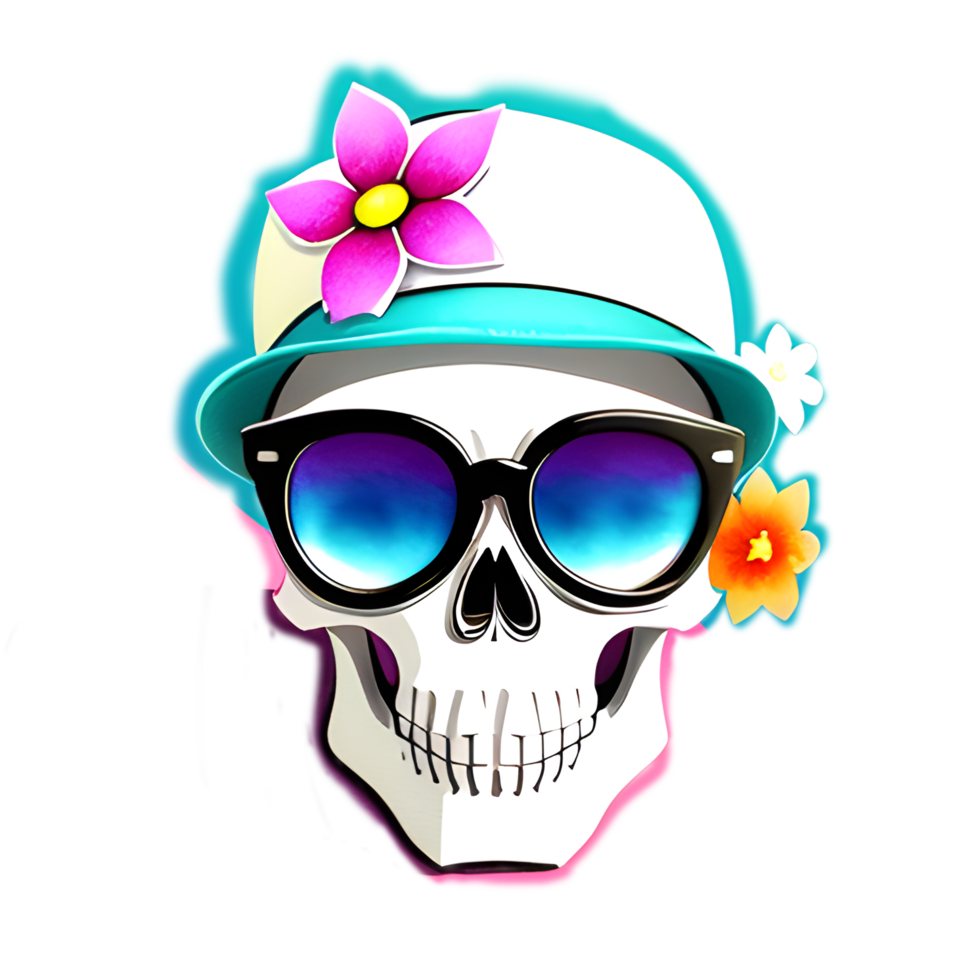 Illustration of a skull, flower and glasses on a transparent background png