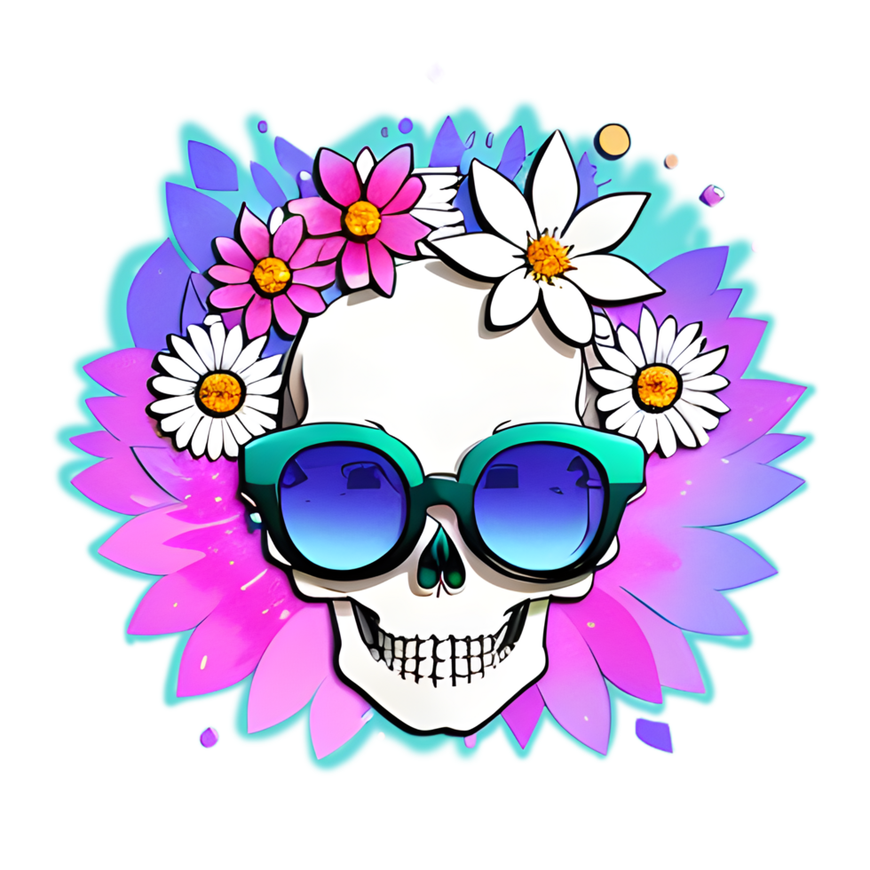 Illustration of a skull, flower and glasses on a transparent background png