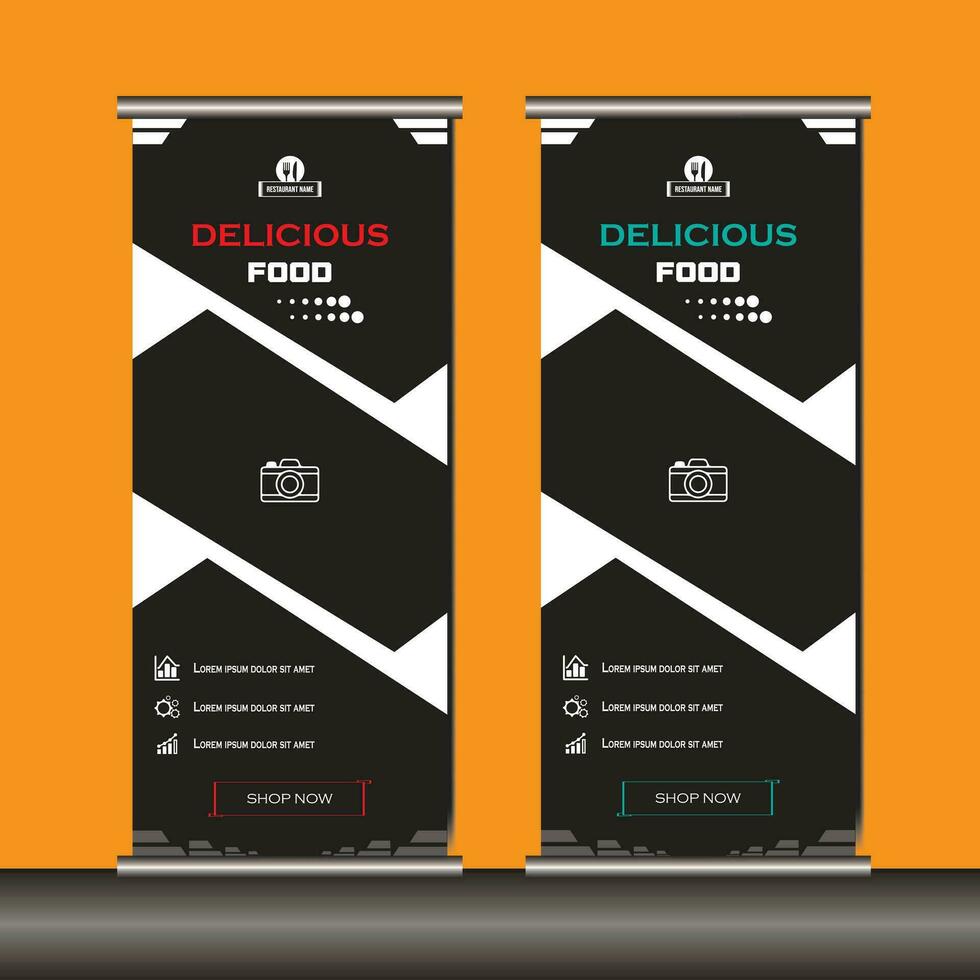 Roll Up Banner Design, Delicious Food Banner Template Design vector
