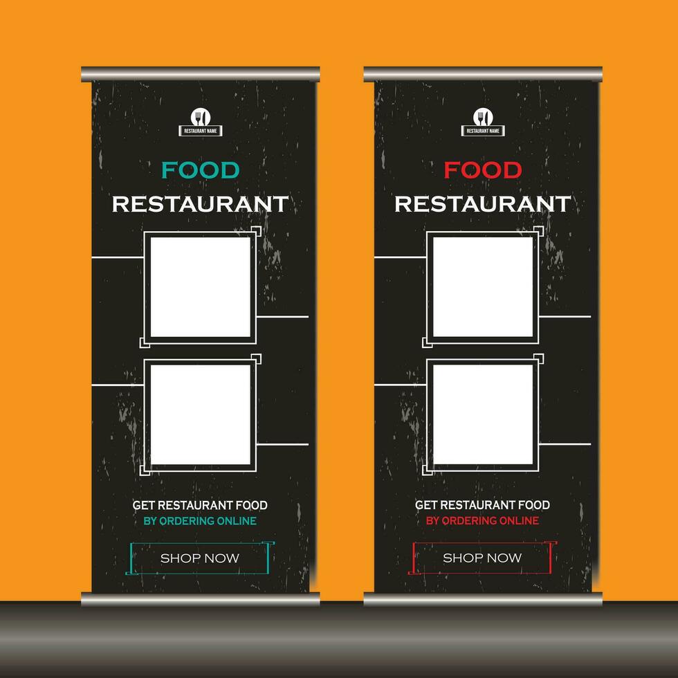 Roll Up Banner Design, Restuarant Food Banner Template vector