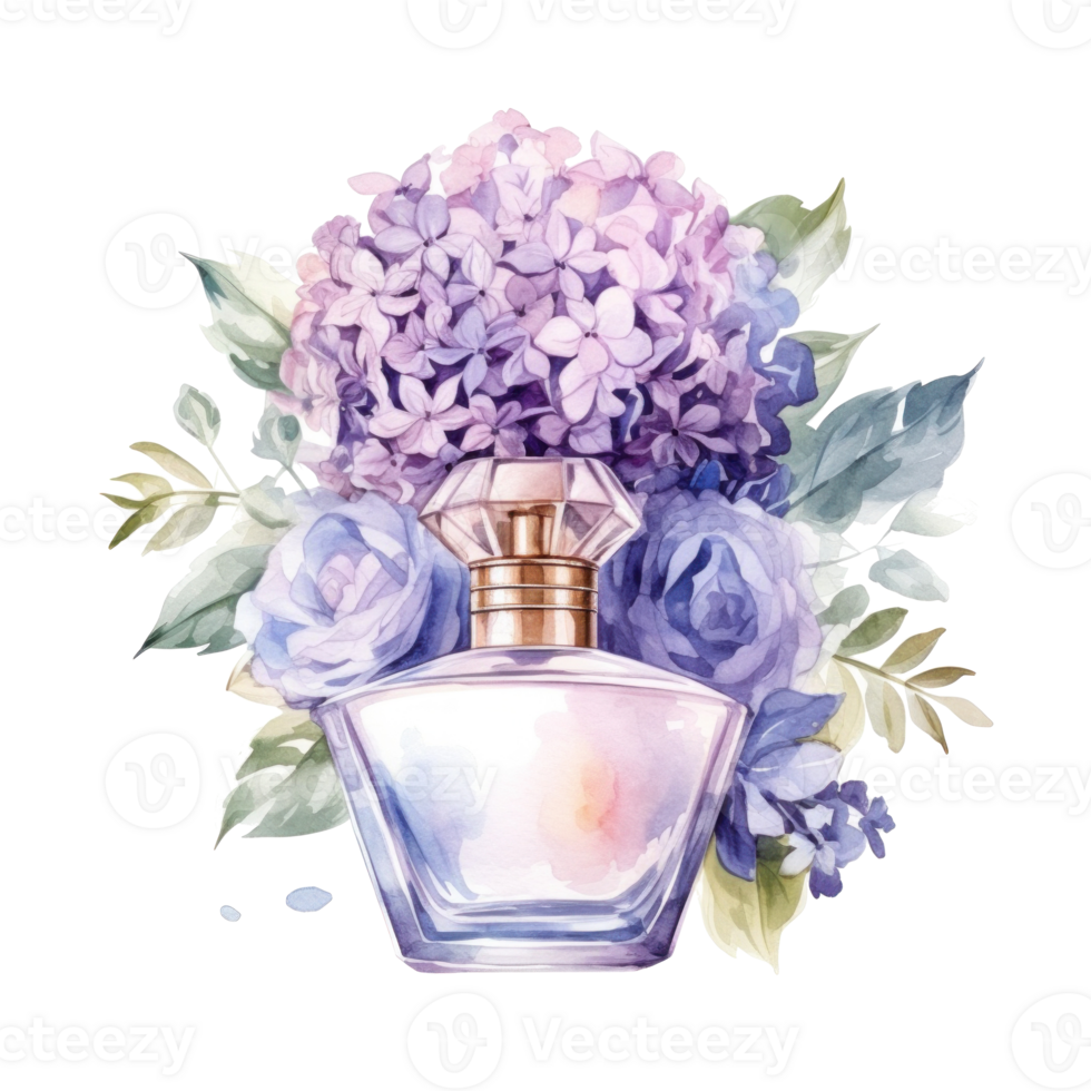 Watercolor perfume with flowers. Illustration png