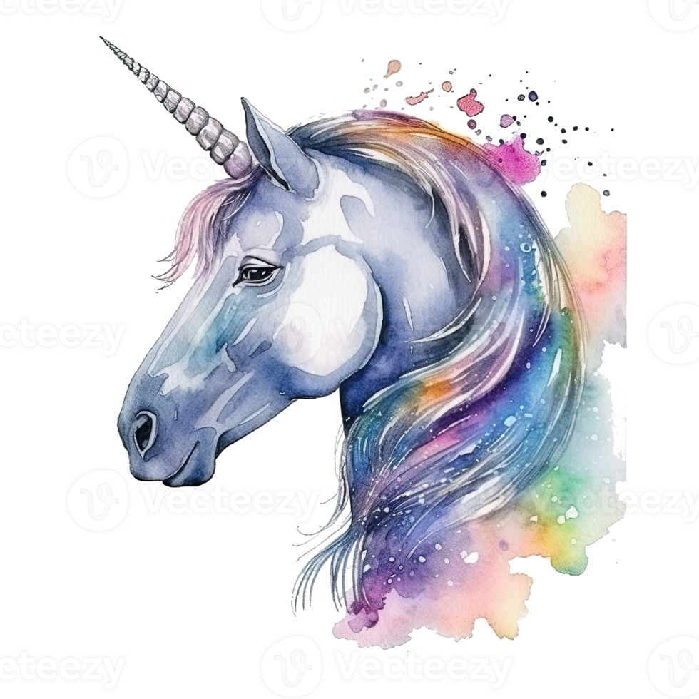 Cute watercolor unicorn. Illustration AI Generative png