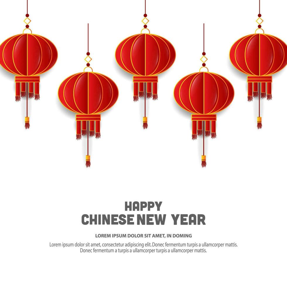 contento chino nuevo año saludo tarjeta antecedentes. rojo colgando linterna, vector