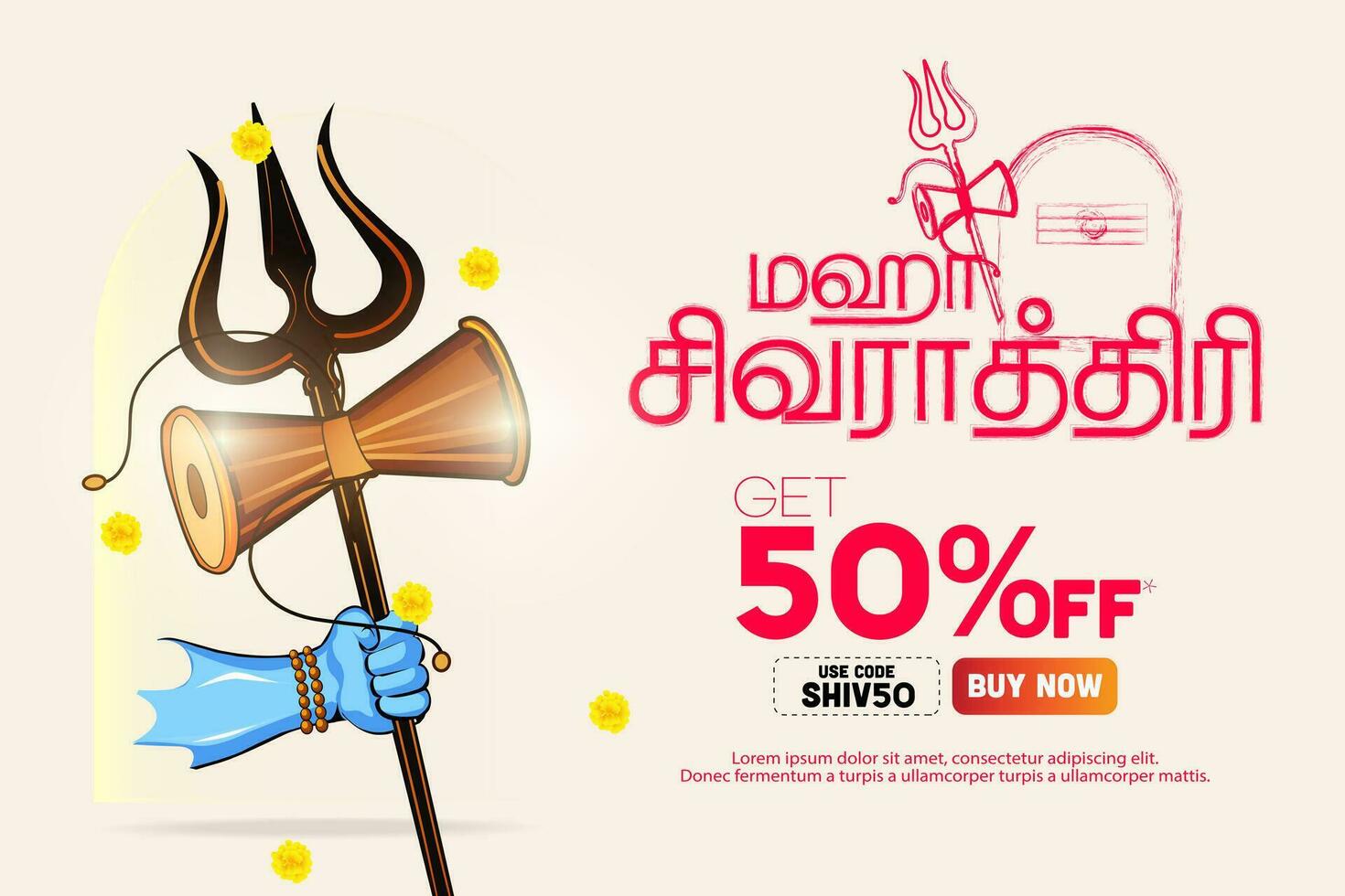 Sale Banner design of happy maha shivratri hindu festival template and maha shivratri translate Tamil text - Vector