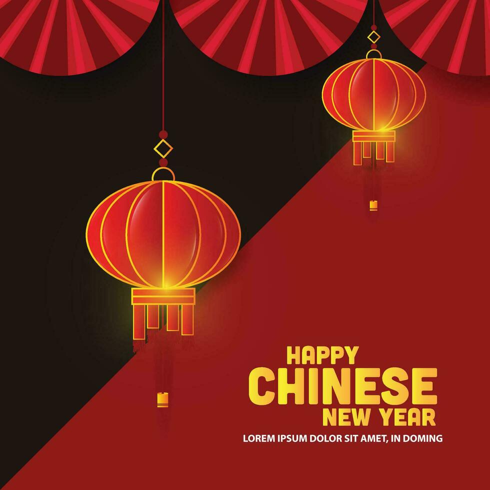 chino nuevo año saludo tarjeta antecedentes. rojo colgando linterna, vector