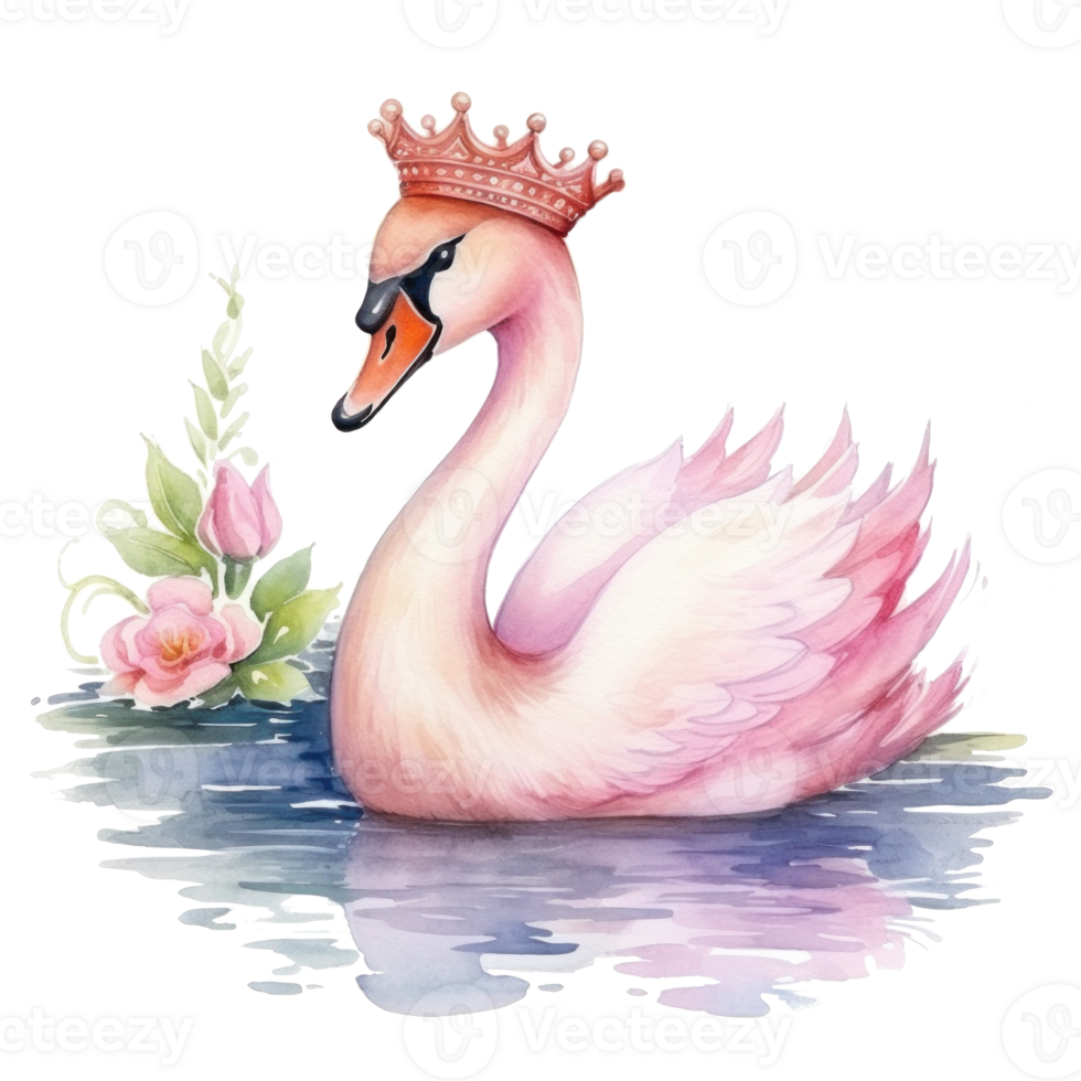 Cute watercolor swan princess. Illustration png