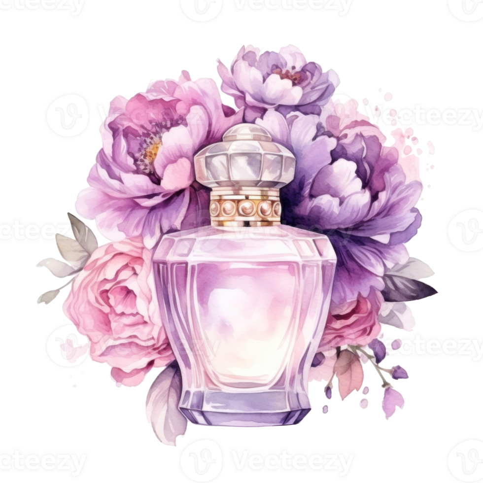 Watercolor perfume with flowers. Illustration AI Generative png