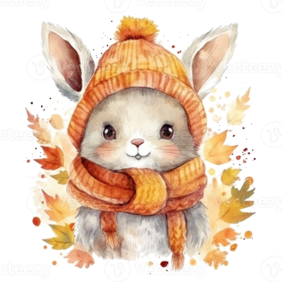 mignonne aquarelle bébé l'automne lapin isolé. illustration ai génératif png