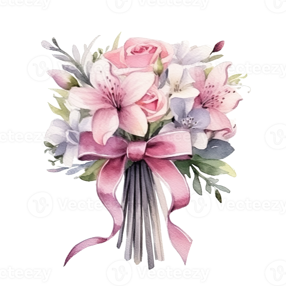 Cute watercolor wedding bouquet isolated. Illustration AI Generative png