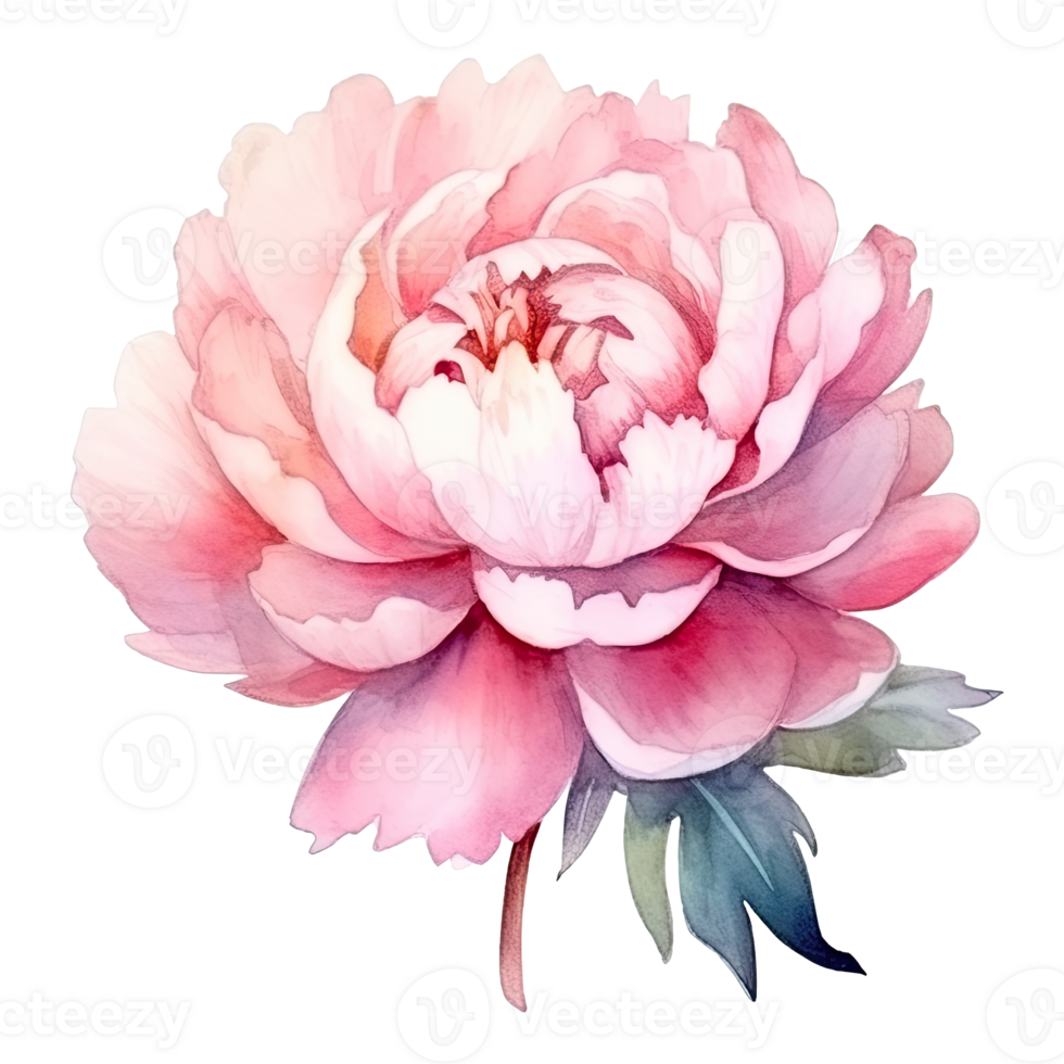 Cute watercolor peony flower. Illustration AI Generative png