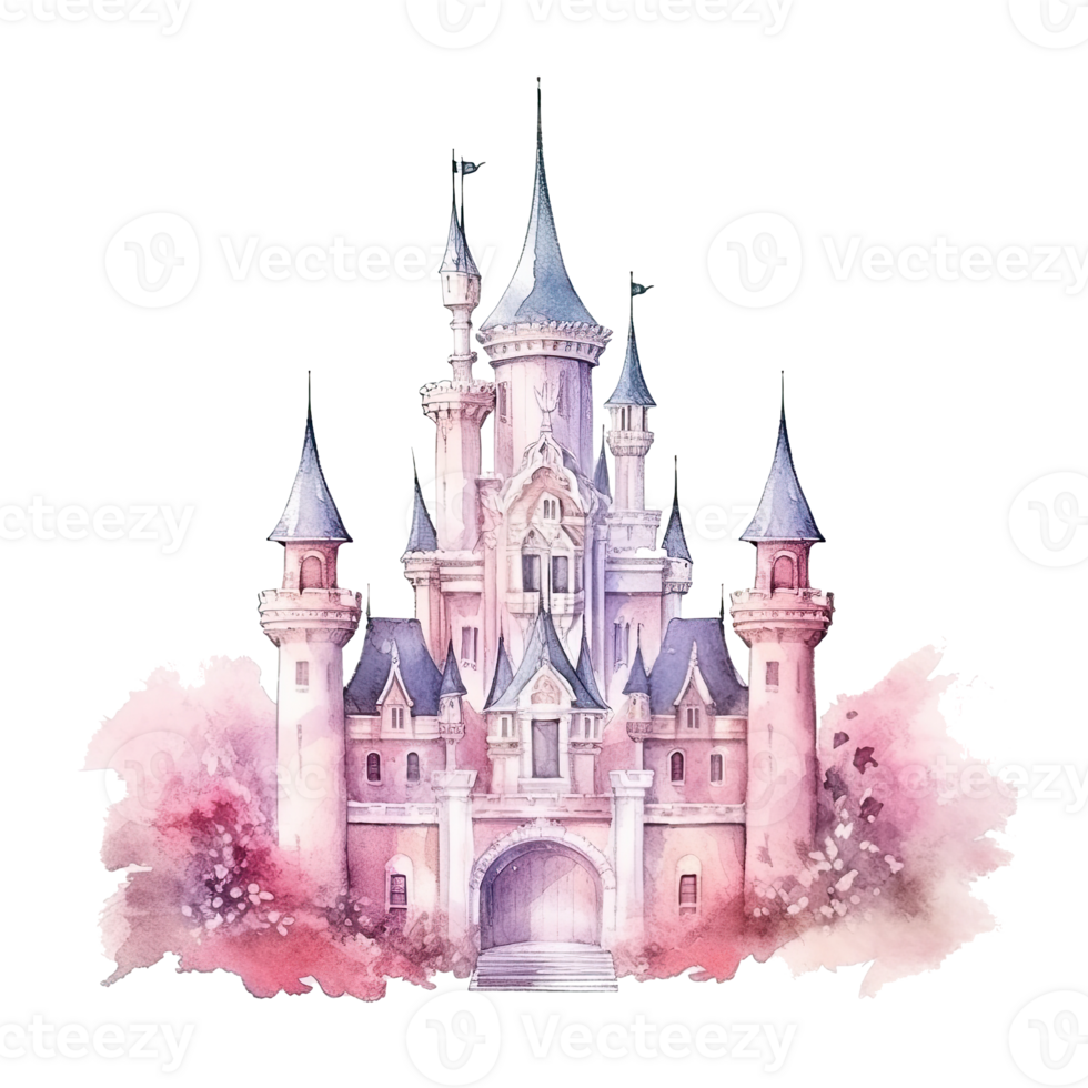 Cute watercolor princess castle. Illustration png