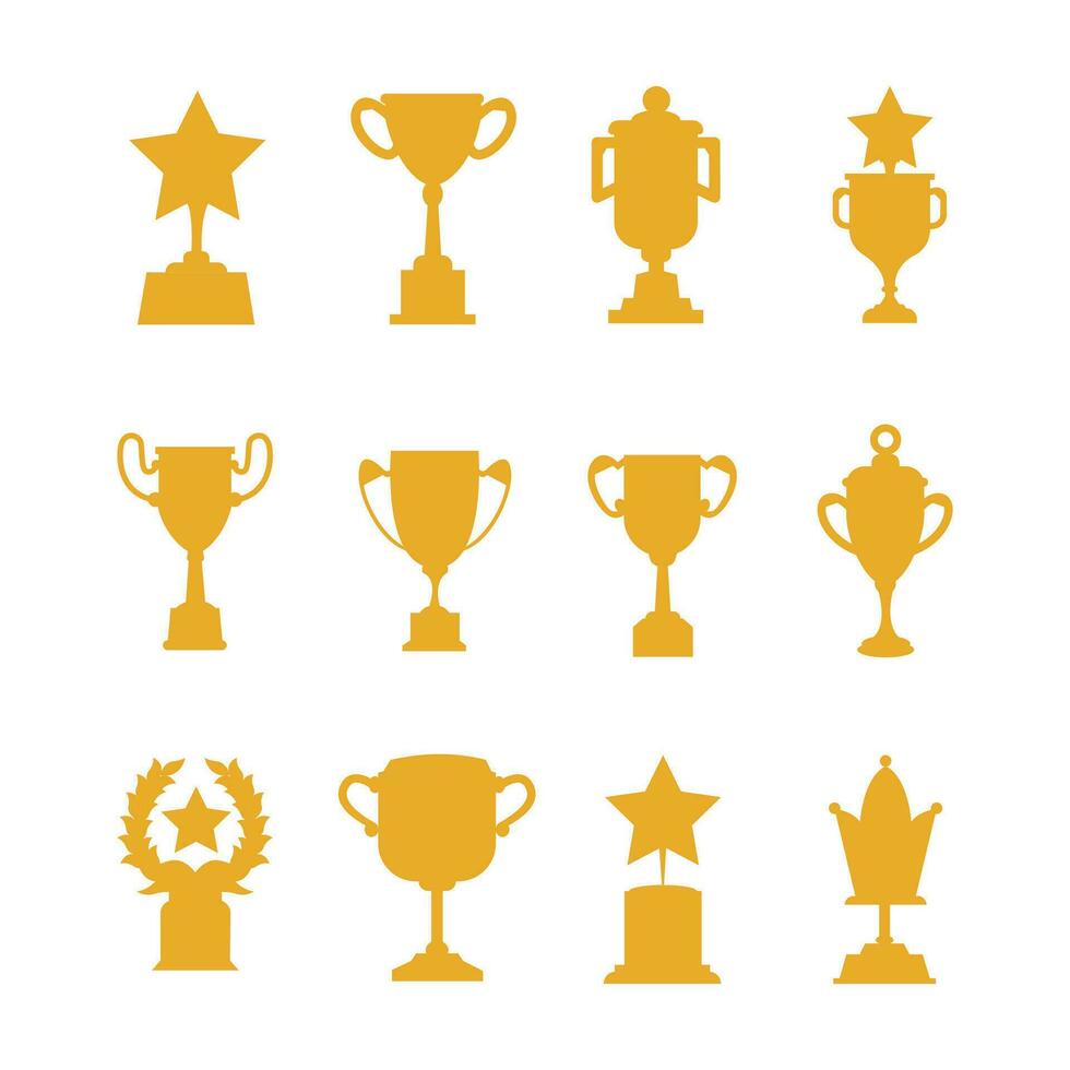 conjunto de trofeo premio ganador premio campeón taza aislado en blanco antecedentes. vector ilustración