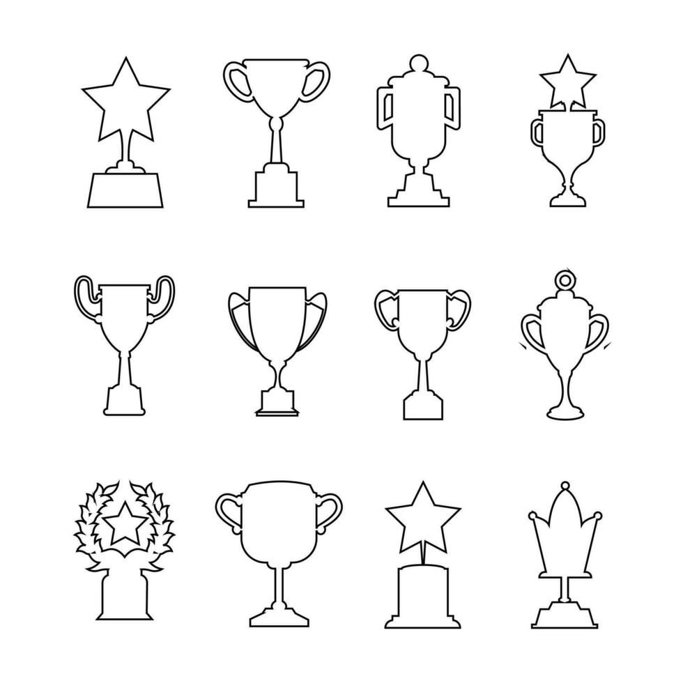 Trophy icon in trendy flat style. Set of trophy award winner prize champion cup isolated on white background. vector