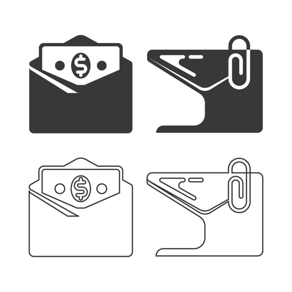 envelope icon in trendy flat design, dollar envelope and paper clip. vector