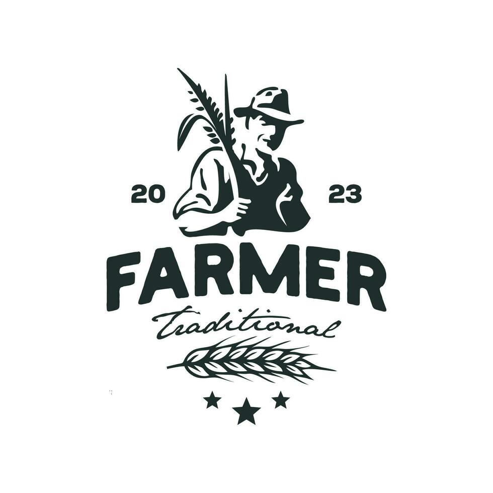 Clásico logo granjero hombre modelo ilustración vector