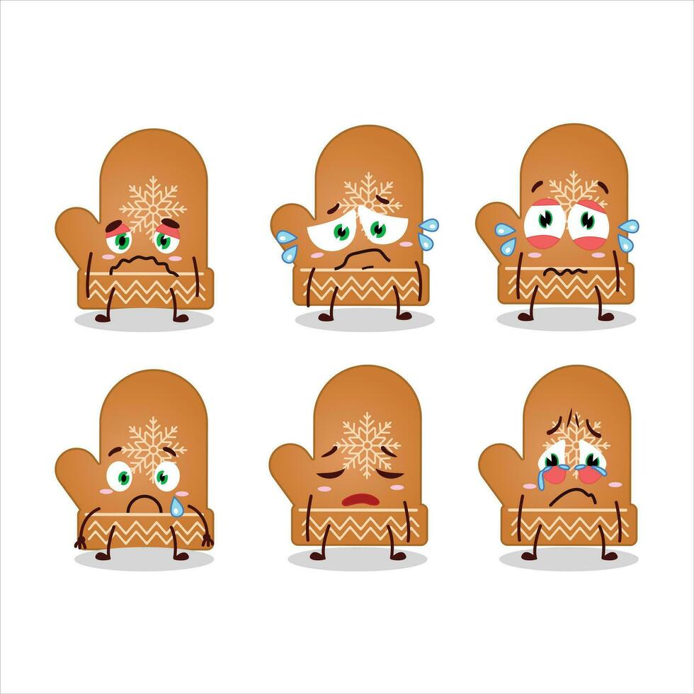 Gloves cookie cartoon character with sad expression vector