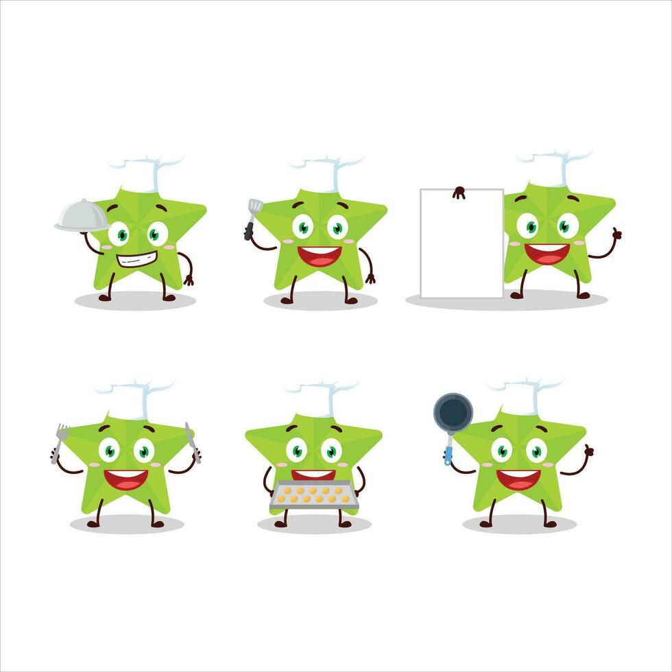 Cartoon character of new green stars with various chef emoticons vector