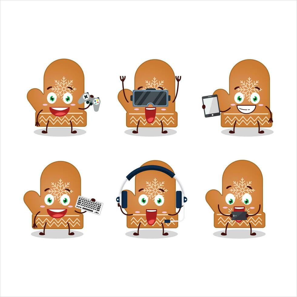 Gloves cookie cartoon character are playing games with various cute emoticons vector