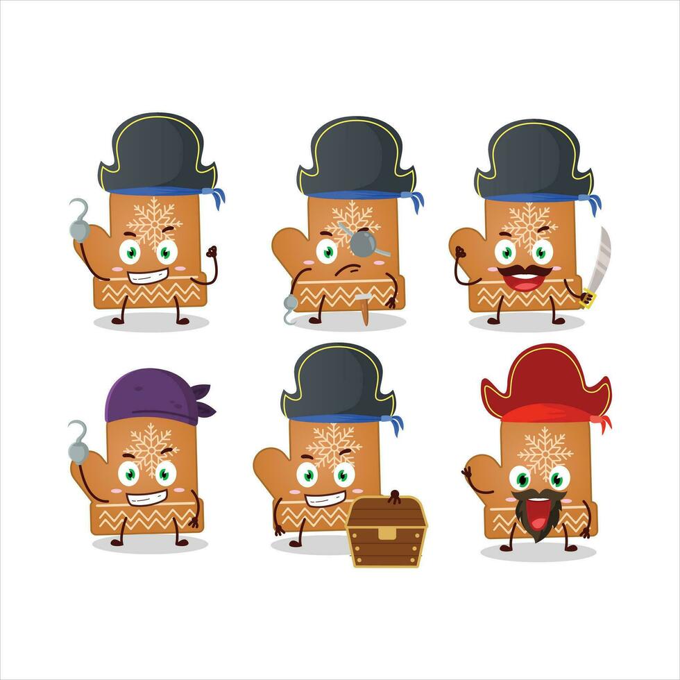 Cartoon character of gloves cookie with various pirates emoticons vector