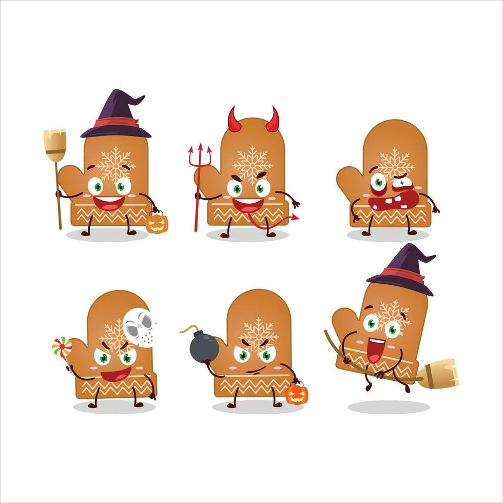 Halloween expression emoticons with cartoon character of gloves cookie vector