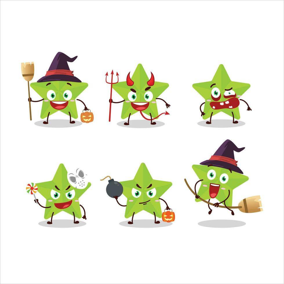 Halloween expression emoticons with cartoon character of new green stars vector