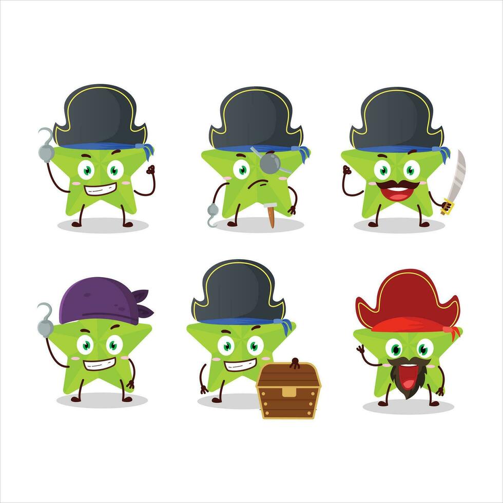 dibujos animados personaje de nuevo verde estrellas con varios piratas emoticones vector