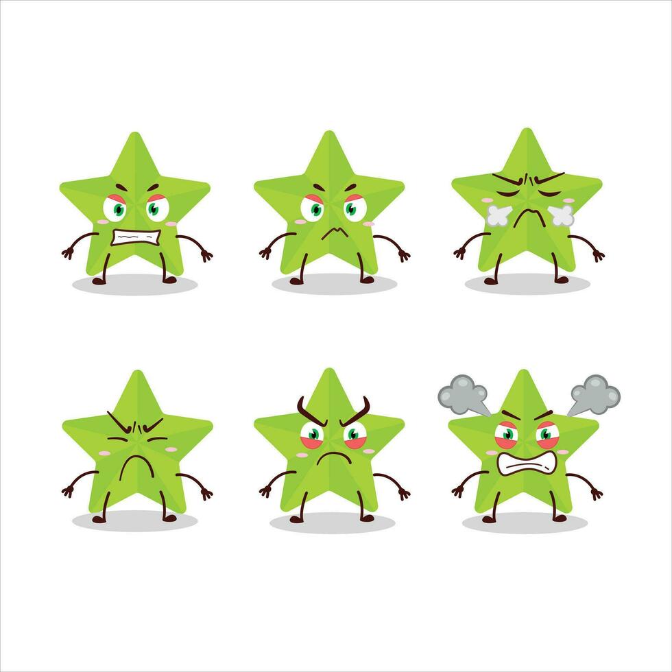 nuevo verde estrellas dibujos animados personaje con varios enojado expresiones vector