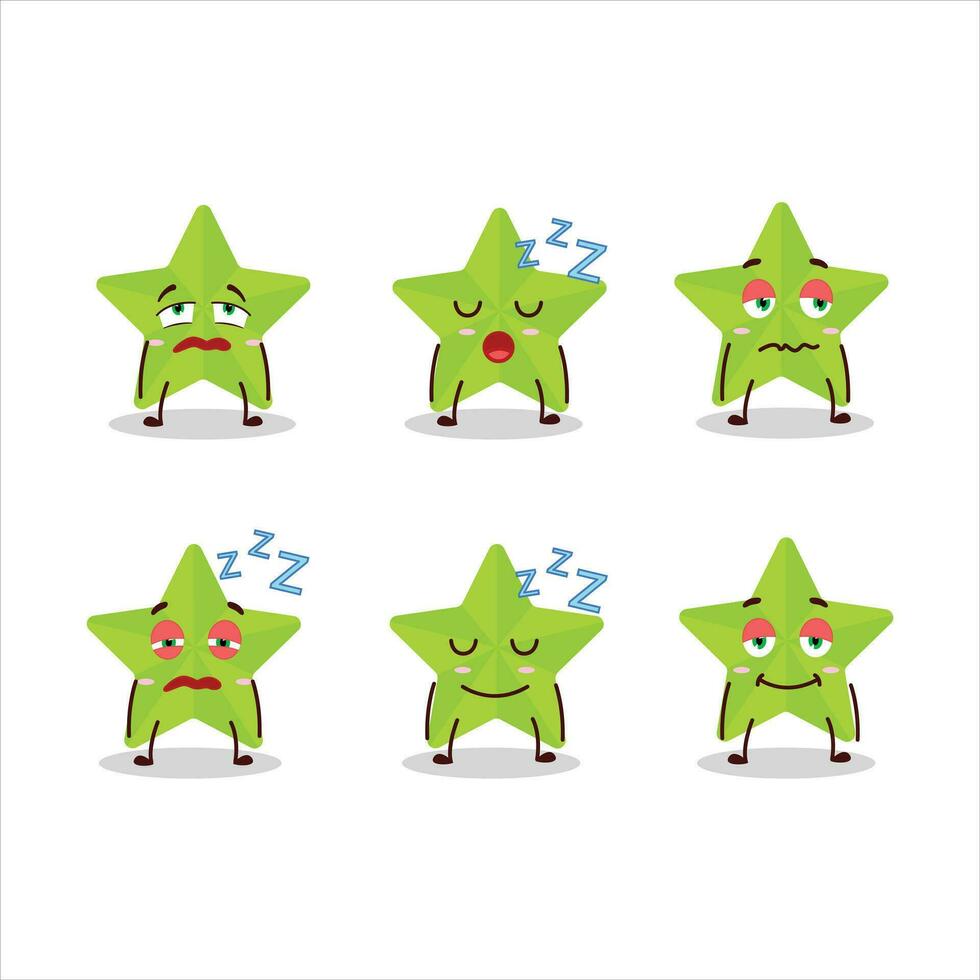 Cartoon character of new green stars with sleepy expression vector