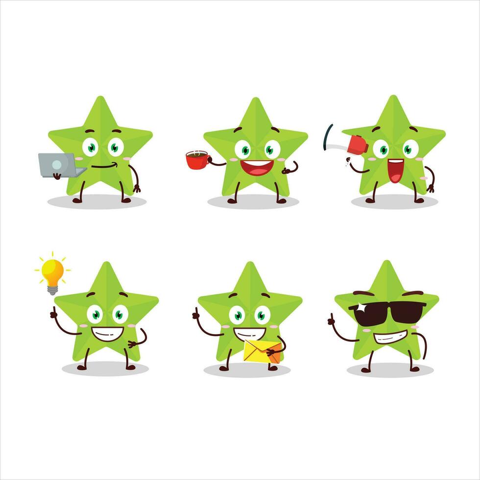 nuevo verde estrellas dibujos animados personaje con varios tipos de negocio emoticones vector