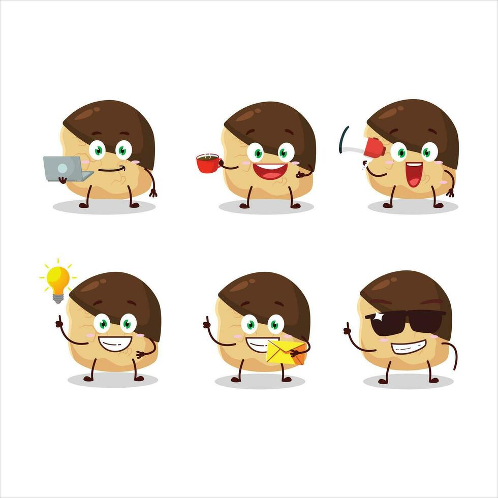 Chocolate slime cookies cartoon character with various types of business emoticons vector