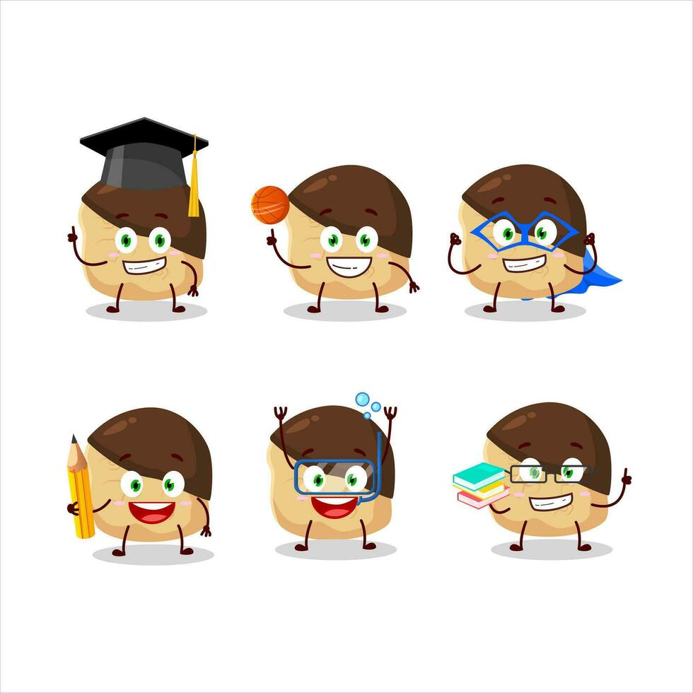 School student of chocolate slime cookies cartoon character with various expressions vector