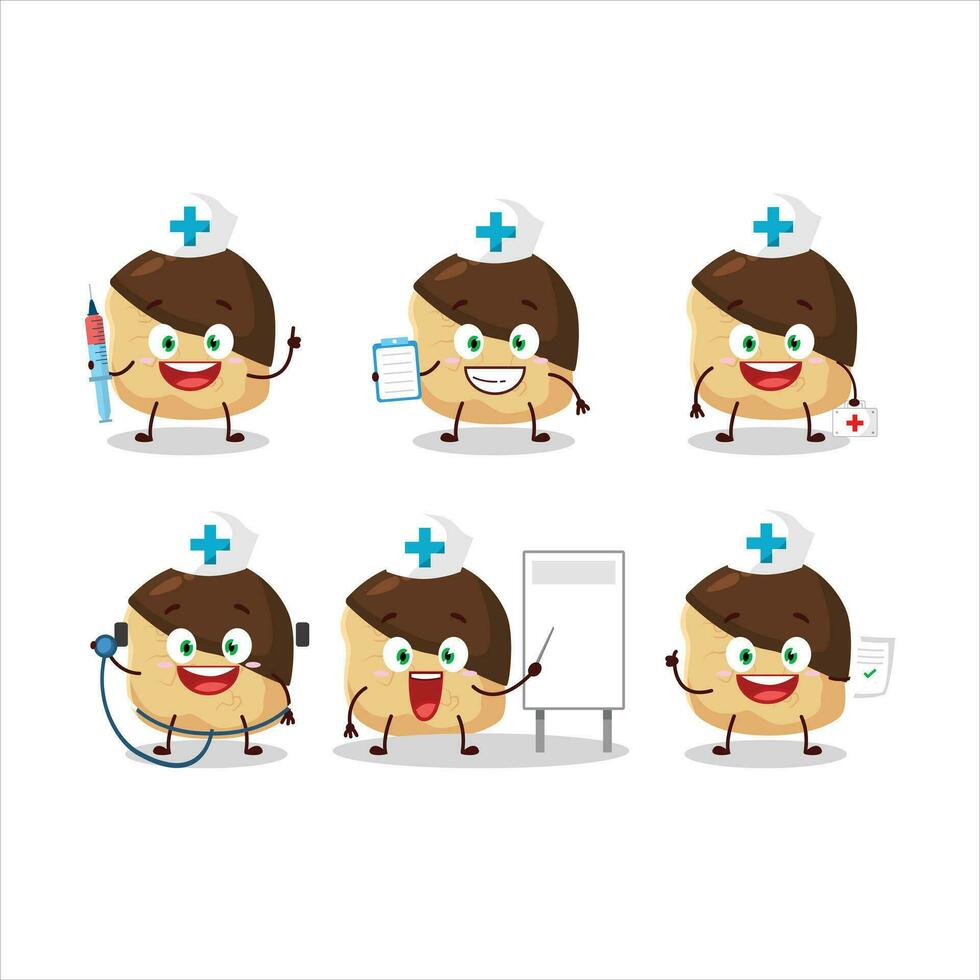 Doctor profession emoticon with chocolate slime cookies cartoon character vector