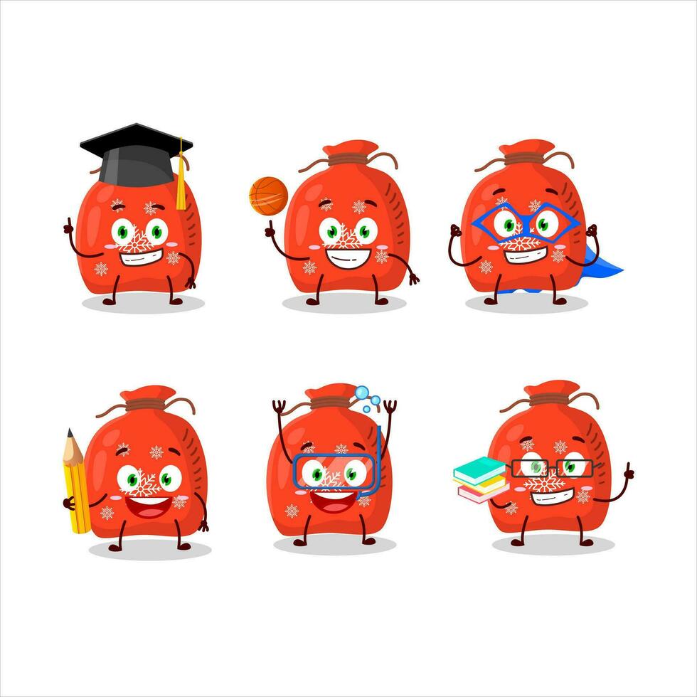 colegio estudiante de rojo Papa Noel bolso dibujos animados personaje con varios expresiones vector