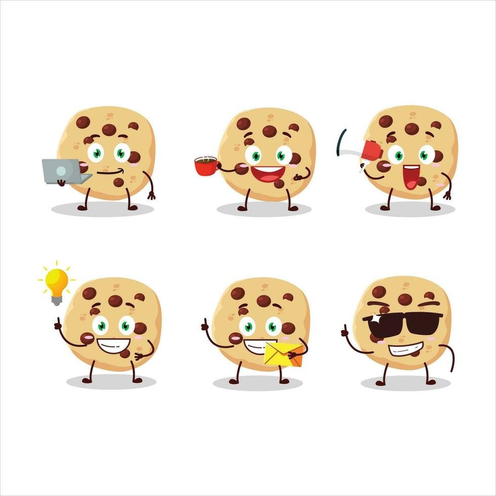 Chocolate chips cartoon character with various types of business emoticons vector