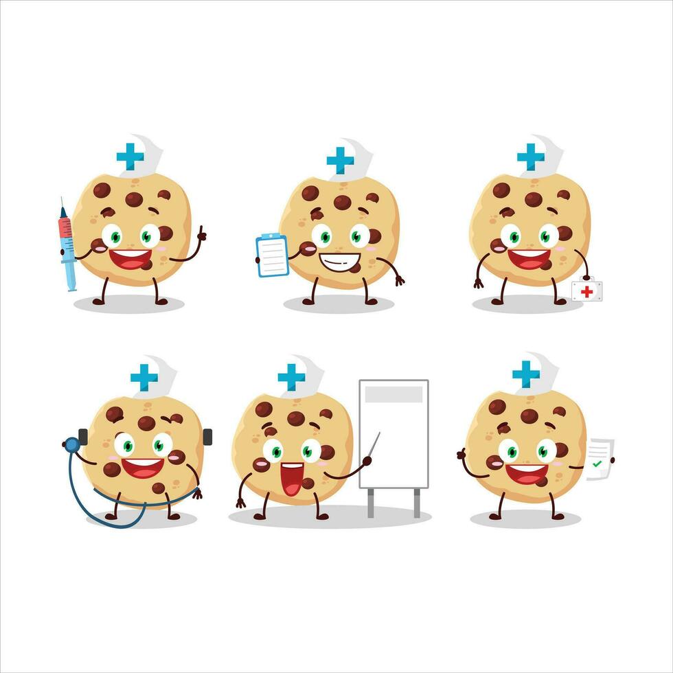 médico profesión emoticon con chocolate papas fritas dibujos animados personaje vector