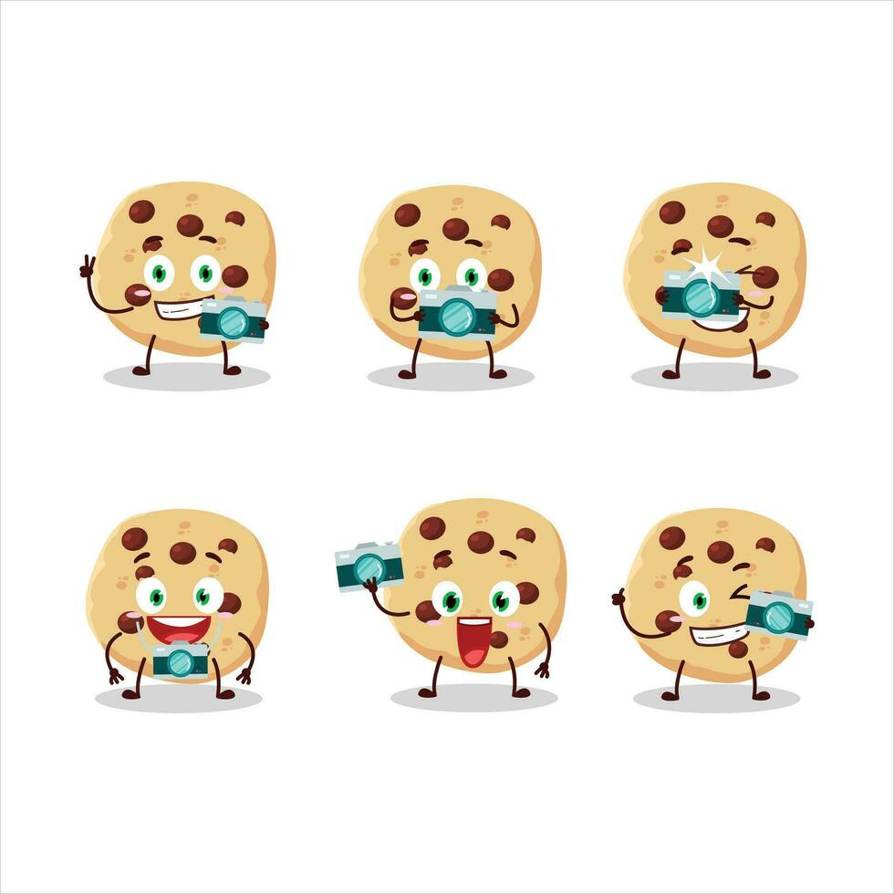 Photographer profession emoticon with chocolate chips cartoon character vector
