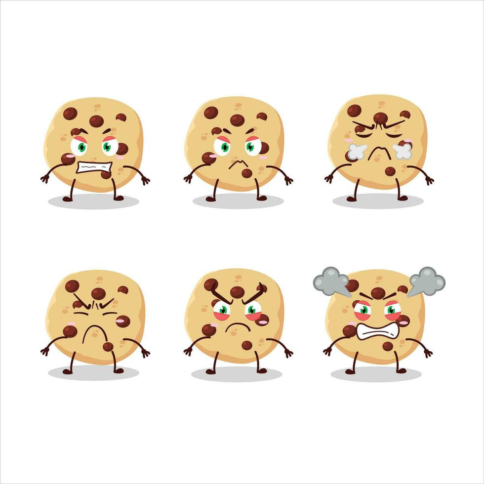 Chocolate chips cartoon character with various angry expressions vector