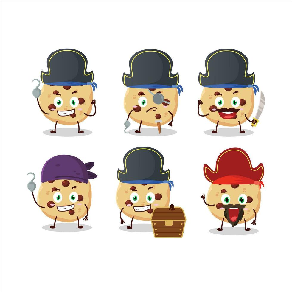Cartoon character of chocolate chips with various pirates emoticons vector