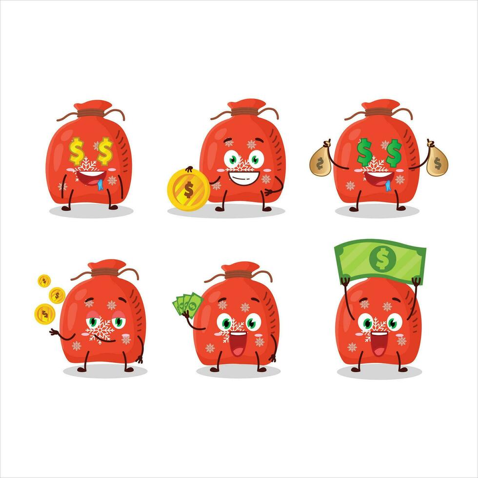 rojo Papa Noel bolso dibujos animados personaje con linda emoticon traer dinero vector